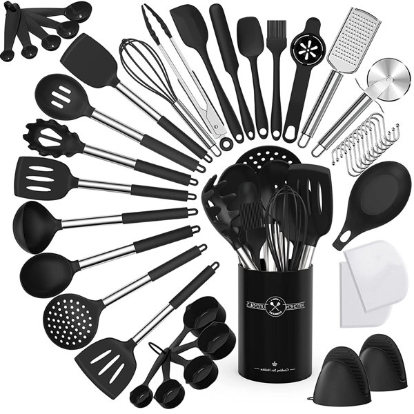 DGPCT Silicone Cooking Utensil Set,Stainless Steel Kitchen Utensils Set,NonStick Heat Resistant